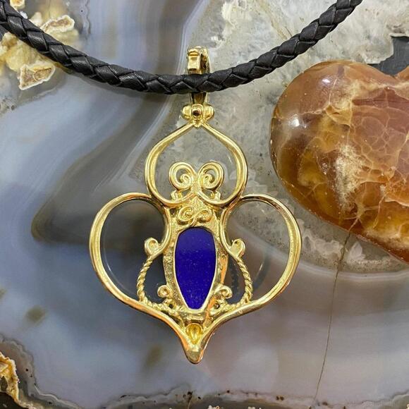 Carolyn Pollack Sterling Silver & Gold Plated Lapis Doublet Enhancer Pendant - Picture 8 of 10